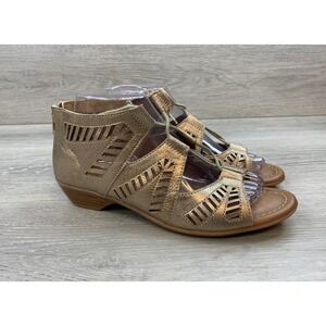 Comfortiva Women's Gold Leather Laser Cut Gladiator Wedge Comfort Sandals 8.5